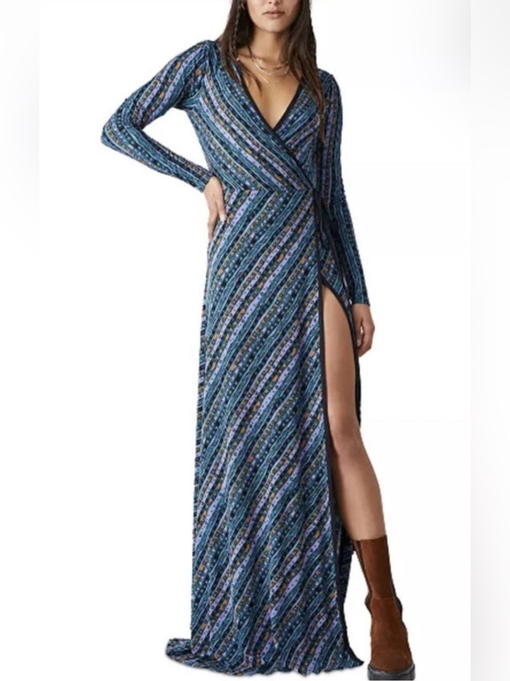 Free People Phoebe Long Sleeve Wrap Maxi Dress